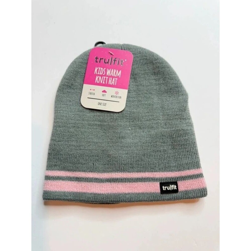 Tru Fit Kids Warm Knit Gray & Pink Hat
